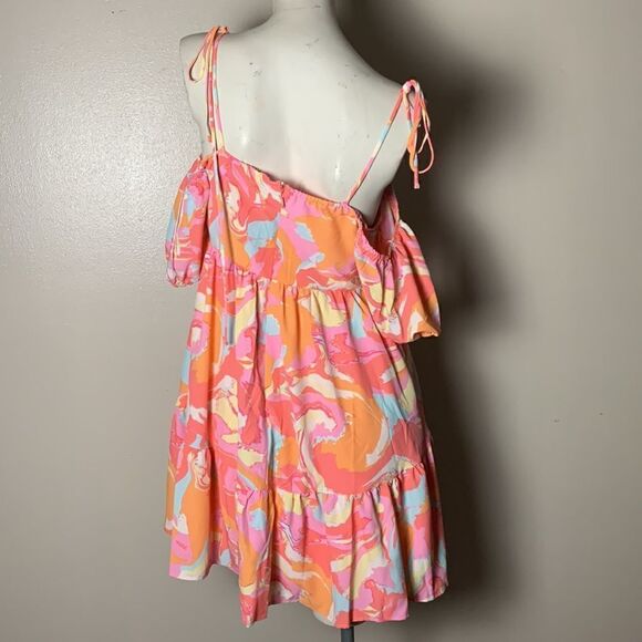 Lina colorful cold shoulder mini dress off the shoulder small - Picture 8 of 12